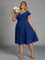 Show-stopping A-line V-Neck Short Sleeves Pleated Knee-Length Chiffon Corset Plus Size Bridesmaid Dress