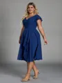 Show-stopping A-line V-Neck Short Sleeves Pleated Knee-Length Chiffon Corset Plus Size Bridesmaid Dress