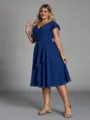 Show-stopping A-line V-Neck Short Sleeves Pleated Knee-Length Chiffon Corset Plus Size Bridesmaid Dress