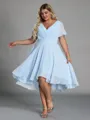Splendid A-line V-Neck Short Sleeves Pleated Asymmetrical Chiffon Corset Plus Size Bridesmaid Dress