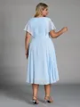 Splendid A-line V-Neck Short Sleeves Pleated Asymmetrical Chiffon Corset Plus Size Bridesmaid Dress