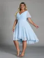 Splendid A-line V-Neck Short Sleeves Pleated Asymmetrical Chiffon Corset Plus Size Bridesmaid Dress