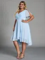 Splendid A-line V-Neck Short Sleeves Pleated Asymmetrical Chiffon Corset Plus Size Bridesmaid Dress