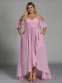 Opulent A-line Cold Shoulder Ruffles Asymmetrical Chiffon Plus Size Bridesmaid Dress