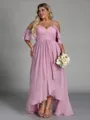 Opulent A-line Cold Shoulder Ruffles Asymmetrical Chiffon Plus Size Bridesmaid Dress