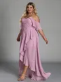 Opulent A-line Cold Shoulder Ruffles Asymmetrical Chiffon Plus Size Bridesmaid Dress