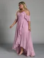 Opulent A-line Cold Shoulder Ruffles Asymmetrical Chiffon Plus Size Bridesmaid Dress