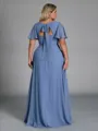 Extravagant A-line V-Neck Short Sleeves Pleated Floor-Length Chiffon Corset Plus Size Bridesmaid Dress