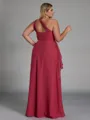 Captivating Sheath One-Shoulder Ruffles Floor-Length Chiffon Corset Plus Size Bridesmaid Dress