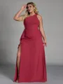 Captivating Sheath One-Shoulder Ruffles Floor-Length Chiffon Corset Plus Size Bridesmaid Dress