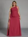 Captivating Sheath One-Shoulder Ruffles Floor-Length Chiffon Corset Plus Size Bridesmaid Dress
