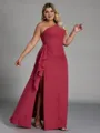 Captivating Sheath One-Shoulder Ruffles Floor-Length Chiffon Corset Plus Size Bridesmaid Dress