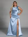 Aristocratic Sheath Scoop Pleated Floor-Length Silk Like Satin Corset Plus Size Bridesmaid Dress