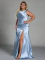 Aristocratic Sheath Scoop Pleated Floor-Length Silk Like Satin Corset Plus Size Bridesmaid Dress