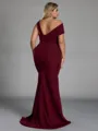 Graceful Sheath Scoop Sweep Train Stretch Crepe Plus Size Bridesmaid Dress