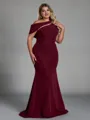 Graceful Sheath Scoop Sweep Train Stretch Crepe Plus Size Bridesmaid Dress