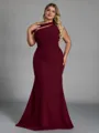 Graceful Sheath Scoop Sweep Train Stretch Crepe Plus Size Bridesmaid Dress