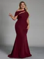 Graceful Sheath Scoop Sweep Train Stretch Crepe Plus Size Bridesmaid Dress