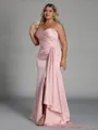Unique Sheath One-Shoulder Pleated Floor-Length NS Elastic Woven Satin Corset Plus Size Bridesmaid Dress