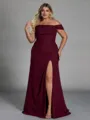 Striking Sheath Off-the-Shoulder Pleated Floor-Length Chiffon Corset Plus Size Bridesmaid Dress