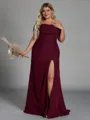 Striking Sheath Off-the-Shoulder Pleated Floor-Length Chiffon Corset Plus Size Bridesmaid Dress