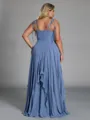 Classy A-line V-Neck Ruffles Floor-Length Chiffon Corset Plus Size Bridesmaid Dress