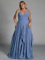 Classy A-line V-Neck Ruffles Floor-Length Chiffon Corset Plus Size Bridesmaid Dress