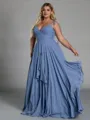 Classy A-line V-Neck Ruffles Floor-Length Chiffon Corset Plus Size Bridesmaid Dress