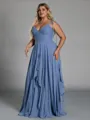 Classy A-line V-Neck Ruffles Floor-Length Chiffon Corset Plus Size Bridesmaid Dress