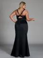 Hermosos Sheath Square Pleated Floor-Length Satin Plus Size Bridesmaid Dress