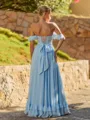 Perfect A-line Off-the-Shoulder Ruffles Floor-Length Chiffon Corset Bridesmaid Dress