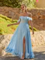 Perfect A-line Off-the-Shoulder Ruffles Floor-Length Chiffon Corset Bridesmaid Dress