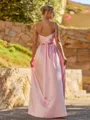 Glam A-line Spaghetti Straps Pleated Floor-Length Silk Like Satin Bridesmaid Dress