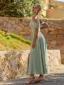 Charming A-line Cold Shoulder Pleated Ankle-Length Chiffon Corset Bridesmaid Dress