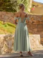 Charming A-line Cold Shoulder Pleated Ankle-Length Chiffon Corset Bridesmaid Dress
