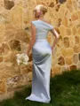 Glamorous Sheath One-Shoulder Pleated Floor-Length Silk Like Satin Bridesmaid Dress