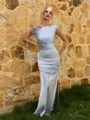 Glamorous Sheath One-Shoulder Pleated Floor-Length Silk Like Satin Bridesmaid Dress