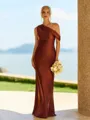 Opulent Sheath One-Shoulder Pleated Floor-Length Silk Like Satin Bridesmaid Dress