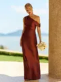 Opulent Sheath One-Shoulder Pleated Floor-Length Silk Like Satin Bridesmaid Dress