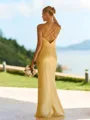 Stunning Sheath V-Neck Pleated Floor-Length Silk Like Satin Bridesmaid Dress