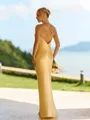 Stunning Sheath V-Neck Pleated Floor-Length Silk Like Satin Bridesmaid Dress