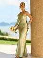 Splendid Sheath One-Shoulder Bow Floor-Length Silk Like Satin Bridesmaid Dress
