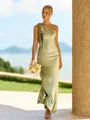 Splendid Sheath One-Shoulder Bow Floor-Length Silk Like Satin Bridesmaid Dress