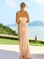Graceful Sheath Straps Ruffles Floor-Length Silk Like Satin Bridesmaid Dress