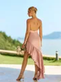 Gorgeous Sheath Spaghetti Straps Ruffles Floor-Length Silk Like Satin Corset Bridesmaid Dress
