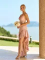 Gorgeous Sheath Spaghetti Straps Ruffles Floor-Length Silk Like Satin Corset Bridesmaid Dress