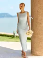 Luxurious Sheath Scoop Bow Ankle-Length Jersey Bridesmaid Dress