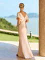 Mesmerizing Sheath V-Neck Short Sleeves Floor-Length Silk Like Satin Bridesmaid Dress