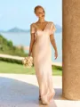 Mesmerizing Sheath V-Neck Short Sleeves Floor-Length Silk Like Satin Bridesmaid Dress