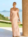 Mesmerizing Sheath V-Neck Short Sleeves Floor-Length Silk Like Satin Bridesmaid Dress